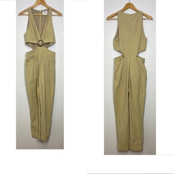 Nanushka Jumpsuit Amor Cut Out Cotton Twist On Waist  Deep V-Neck Yellow Small - Picture 4 of 11